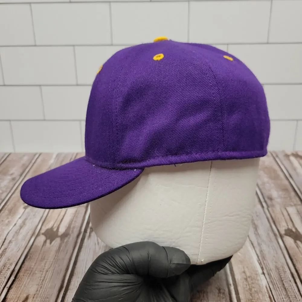Vintage DeLONG UW Stevens Point  Pointers Fitted Hat 7 1/4 Made USA Purple Gold